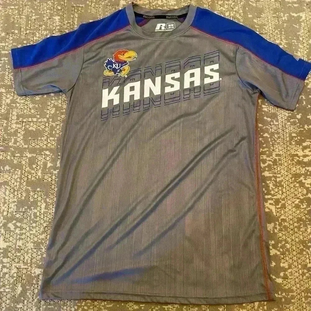 Kansas Jayhawks Russell Athletic Logo shirt‎ Men’s size Medium color Gray